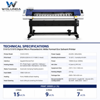 Imprimante traceur Wolunda de haute qualité 1,8 m pour impression numérique de vinyle et de bannières flexibles, machine d'impression grand format F1080/I3200 à solvant écologique
