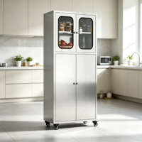 Armoire de cuisine en acier inoxydable 304 avec porte vitrée - Rangement domestique - Meuble d'appoint pour salle à manger - Amovible et multi-niveaux
