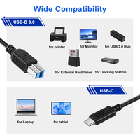 Kabel USB-C ke USB-B 3.1 3FT 10Gbps Thunderbolt 3 untuk Komputer & Printer Konduktor Tembaga Murni Terlindung