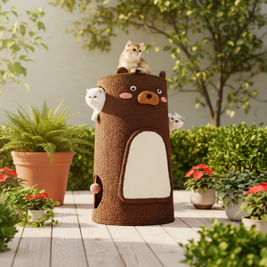 Natuurlijke sisal omwikkelde boomton kattentoren met afgesloten nest en dubbeldekker klimrek, een multifunctionele grote toren - Product Image 2