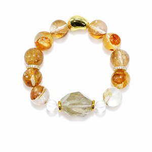 Bracelet en Quartz Golden Healer Naturel avec Pendentif en Quartz Rutile Facetté, Bracelet Énergétique en Galet d'Or Organique OEM - Product Image 1