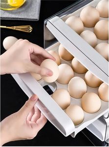 Kotak Telur Transparan Dua Lapis Wadah Penyimpanan Putih untuk Kulkas Plastik 2 Lapisan Organizer Nampan Penyimpanan Makanan - Product Image 4