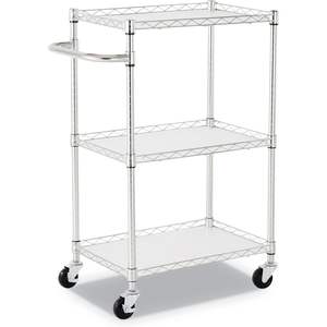 Alera ALESW322416SR 3-Shelf <b>Wire</b> Cart 24 In. X 16 In. X 39 In. with Liners 450 Lbs Capacity Silver Storage Cart - Product Image 4