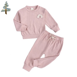 Baby Boys Girls Ribbed Cotton Long Sleeve Pullover + Trousers 2 Pieces Children Sets <b>Toddler</b> Solid Sweatsuit Sets 1 Pcs/ Opp <b>Bag</b> - Product Image 2