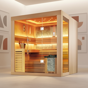 Sauna et hammam combinés au design moderne pour la maison, sauna intérieur avec poêle à bois et poêle électrique - Product Image 4