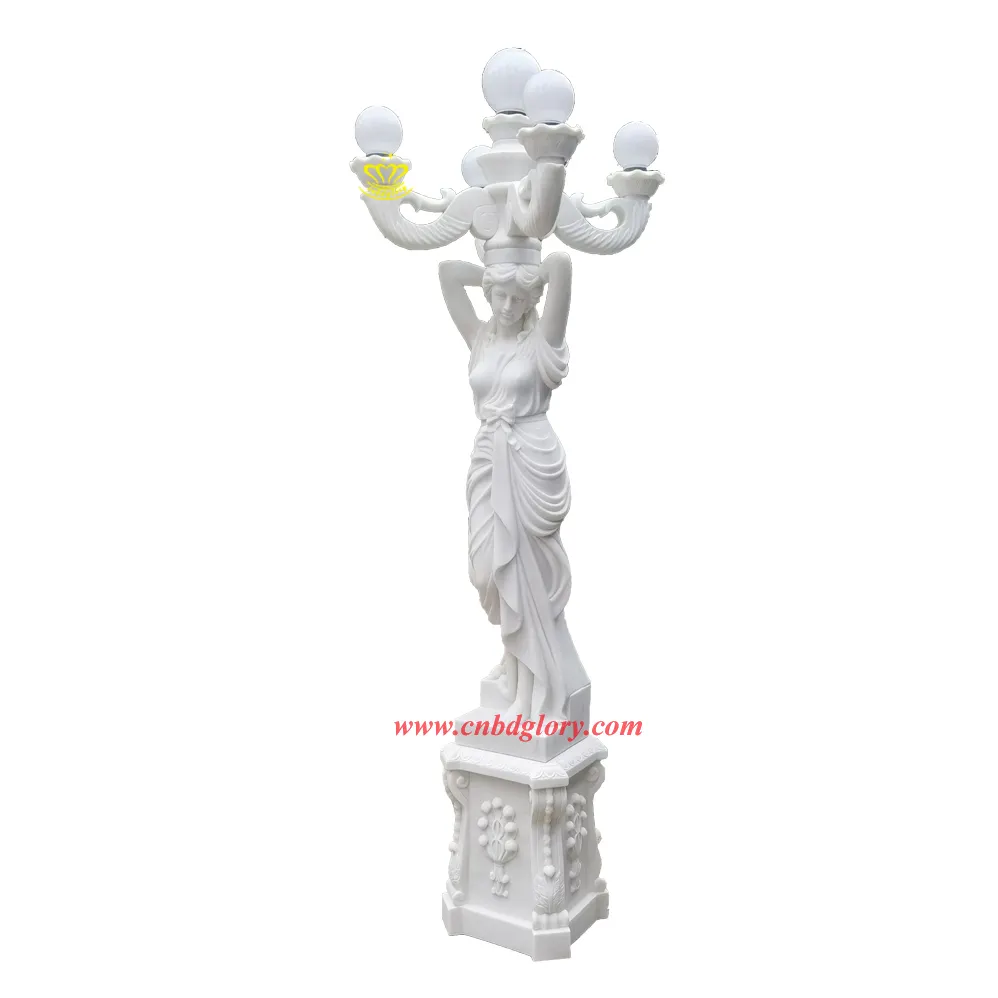 Outdoor garden Street Landscape lighting Design stone art Sculpture beautiful marble woman statue garden lamp