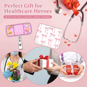 Retractable nurse ID card label sleeve with bow-shaped horizontal push-to-open ID card badge scroll and alligator <b>clip</b> - Product Image 3