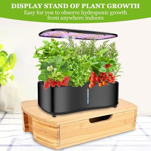 Bamboo Plant Stand <b>Storage</b> <b>Box</b> With <b>Drawer</b> Desktop Hydroponic Garden Display Rack Natural Wood Color - Product Image 2