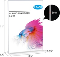 Lot de 6 porte-affiches en acrylique 8.5x11, porte-affiches en plastique transparent en forme de T vertical