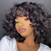 Perruques en cheveux humains coupe pixie avec frange Afro Rose bouclée Funmi Perruques sans colle avec frange Perruque courte bouclée rebondissante pour femmes