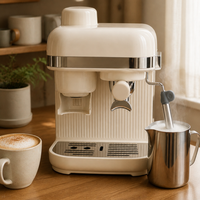 Machine à expresso avec mousseur à lait, cafetière à cappuccino, buse vapeur pour latte, machine à café automatique rétro à un bouton, du grain à la tasse, pour la maison et l'hôtel
