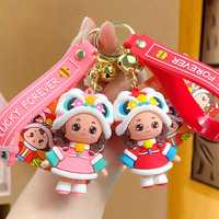 Porte-clés 3D en silicone en forme de lion de danse traditionnel chinois, fabrication sur mesure, vente en gros, fabricant avec service de logo personnalisé
