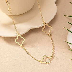 Collana da <span class=keywords><strong>Donna</strong></span> Antitarnish con Quadrifoglio, Gioielli Placcati Oro e <span class=keywords><strong>Argento</strong></span> PVD, <span class=keywords><strong>Girocollo</strong></span> Ipoallergenico in Acciaio Inossidabile con Trifoglio Portafortuna Cavo - Product Image 2