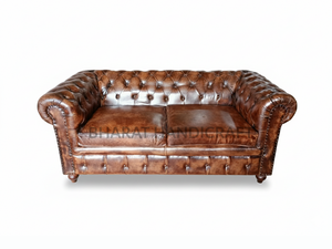 2 Seater Chesterfield Sofa Luxurious Leather <b>Upholstery</b> Classic <b>Button</b> Tufted Design Comfortable Deep Seating Perfect - Product Image 5