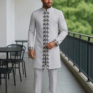 Completo da uomo Zifeng OEM ricamato a 2 pezzi, tunica lunga con pantaloni, abito formale musulmano africano per matrimonio - Product Image 4