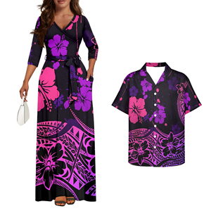 Ultimo arrivo modesto disegno polinesiano Maxi abito per le donne abbinabile coppia <span class=keywords><strong>vestiti</strong></span> hawaiana Luau camicia per formale & Party - Product Image 3
