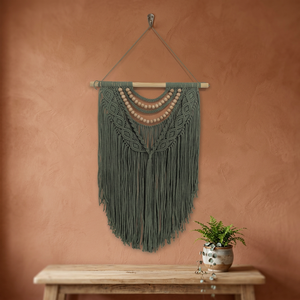 Tapiz de macramé bohemio con cuentas y flecos, diseño geométrico abstracto para decoración del hogar y la sala de estar - Product Image 1