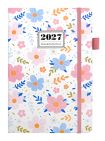 Agenda hebdomadaire et mensuel 2027 A5, couverture rigide en cuir PU floral, avec élastique et porte-stylo, pour le bureau, l'école, ou comme cadeau