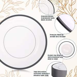 Sottopiatto in Vetro Trasparente BST da 13 Pollici con Bordo Nero per Decorazione Tavola da Matrimonio - Product Image 2