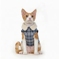Großhandel Katzenweste, Rosa Karierte Fleece-Kragen Haustierjacke, Warme Katzenkleidung für Kleine Katzen, Individuelles Logo Möglich