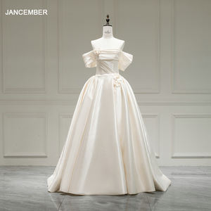 Marfil satén sin tirantes <span class=keywords><strong>una</strong></span> línea vestido de novia manga casquillo con flor vestido de novia RL291 - Product Image 1