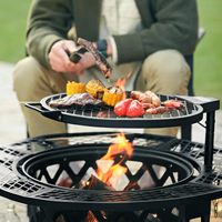 Brasero en fonte à hauteur réglable, facile à assembler, pour bois de chauffage, barbecue, copeaux de bois, bol à feu en acier, foyer extérieur portable