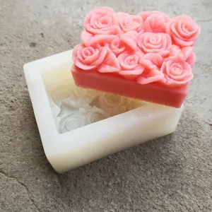 High Quality Rose Flower Square Handmade Soap Tool Aromatherapy Plaster Silicone Mold Chocolate Cake Mousse