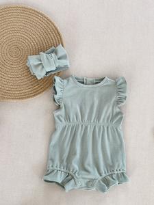 INS Style été bébé <span class=keywords><strong>combinaison</strong></span> <span class=keywords><strong>classe</strong></span> A pur coton Onesie avec manches flottantes et respirant pleine longueur barboteuse col tricoté - Product Image 6