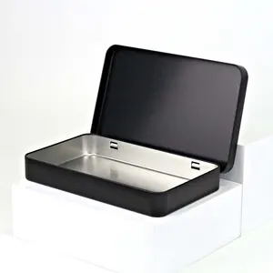 Black Rectangular Tinplate Box U Disk Metal Packaging Box Makeup Tools Storage Tin Box With Hinge