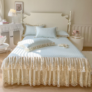 Falda de cama ajustable larga de princesa de invierno, decoración del hogar de alta calidad, faldas de cama gruesas de encaje, juego de cama con imagen - Product Image 1