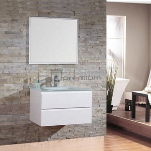 Modern European Style Glass Sink Bathroom Vanity Cabinet with Two Drawer