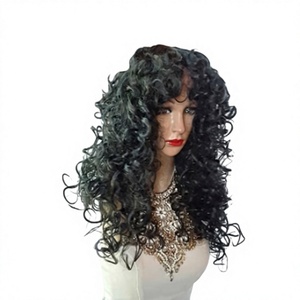 Peluca de Cabello Sintético Rizado Afro Negro al por Mayor con Flequillo, Resistente al Calor, para Cosplay, Fiestas y Uso Diario - Product Image 1