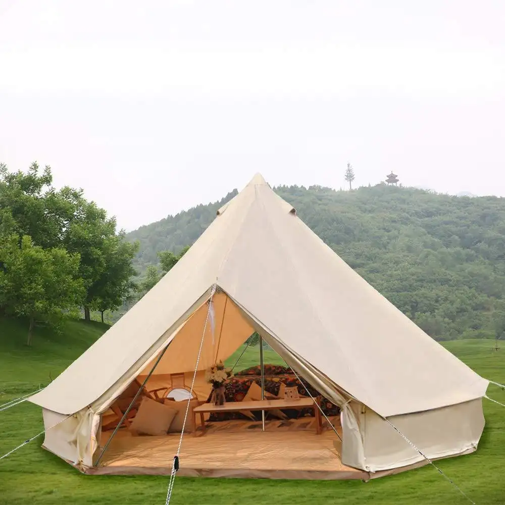 Tenda Lonceng Kanvas Katun Kamping, Tahan Air Luar Ruangan Teepee Yurt Tenda Glamor