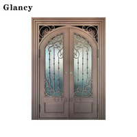 Double portes avant extérieures en cuivre et fer forgé pour porte d'entrée de villa