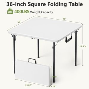 Mesa Plegable Cuadrada Blanca de HDPE de Alta Calidad de 36 Pulgadas, Mesa de Picnic Plegable con Altura Ajustable para Campamento y Eventos al Aire Libre - Product Image 3