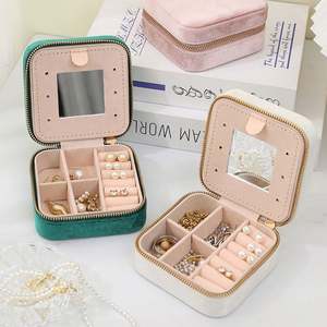 Custom Travel Velvet Jewelry <b>Earrings</b> Necklaces Rings Organizer Storage <b>Box</b> with Mirror PU Lining Gifts for Events - Product Image 2