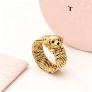 <span class=keywords><strong>Anillo</strong></span> de malla negro con diseño de oso y perro, joyería de moda para mujer, regalo, España - Product Image 3