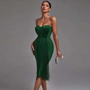 性感女士流苏夜店连衣裙女定制大码露肩无袖优雅派对礼服 - Product Image 3