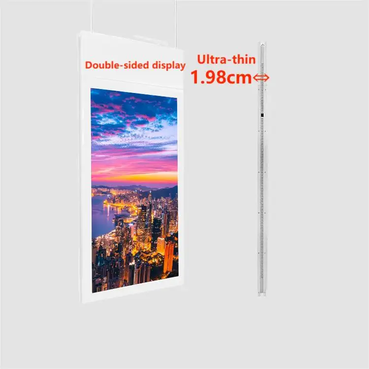 Super Custom 43 49 55 Inch Ultra-Dunne Android 4K Reclame Display Opknoping Dubbelzijdige Lcd Digitale Bewegwijzering Winkel