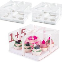 Boîte de présentation pour cupcakes avec couvercle transparent, 4/6/9/12 compartiments, avec insert pour gâteaux et muffins, emballage en carton blanc et rose pour pâtisseries