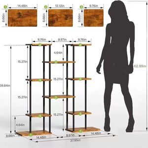 Support à plantes en métal et <span class=keywords><strong>bois</strong></span>, support à fleurs à plusieurs niveaux, étagère à plantes peu encombrante pour la maison, le bureau, le jardin, la décoration de balcon - Product Image 5