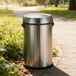 Customized round swing-lid trash cans, linerless stainless steel trash cans for sanitation and residential communities, <b>large</b> - Product Image 5