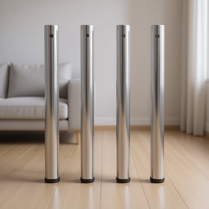 Juego de 4 patas para muebles, de hierro cromado fundido a presión, estilo industrial, redondas, color plata, colección D0100XT4X1A - Product Image 2