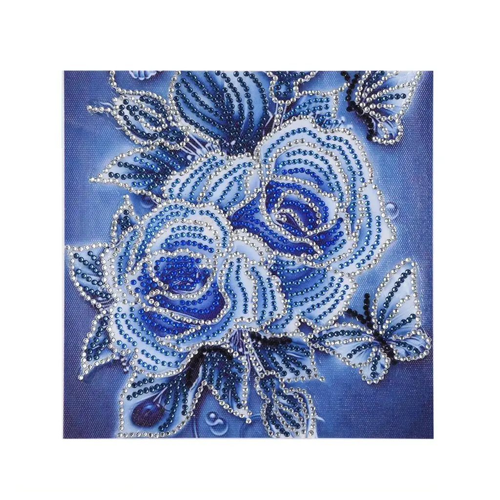 25*25CM bleu papillon fleur cristal brillant pierre diamant peinture kit bricolage artisanat de noël