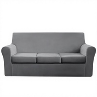 MeiMeileo Housse de canapé 4 pièces en velours uni, 3 coussins, respirante, anti-poussière, lavable, extensible, douce (gris foncé)