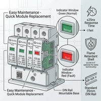 Dispositif de protection contre les surtensions 4P de haute qualité 20kA 80kA AC SPD, parafoudre modulaire de protection contre la foudre pour système solaire sur rail DIN 35mm