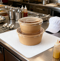 Bol en papier kraft jetable de qualité alimentaire, compatible micro-ondes, biodégradable, durable, étanche, boîte à lunch en papier avec couvercle personnalisé