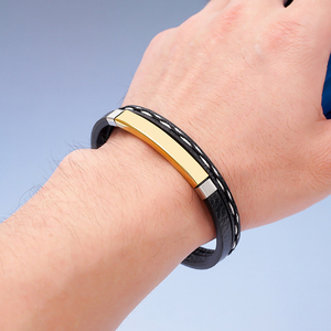 Customize Fashion Leather <b>Bracelets</b> for <b>Men</b> Women Engrave Name Date <b>ID</b> Stainless Steel Bangle Jewelry Gift - Product Image 5