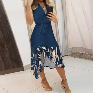 Vestido Elegante y Sexy con Estampado Floral y Cuello en V para <span class=keywords><strong>Mujer</strong></span>, Estilo Urbano de Verano - Product Image 3