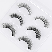 3 paires de faux cils, naturels, 3D, volumineux et épais, style monobloc, en boîte, réutilisables